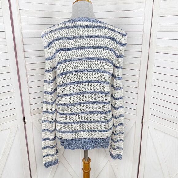 Xhilaration Striped Open Weave Mesh Sweater Blue Cream Medium - Picture 4 of 12